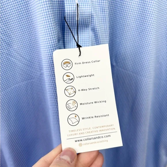 Collars & Co Semi-Spread Collar Polo Blue Houndstooth size XL tall new - Picture 5 of 7